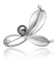 Brošňa lístky s perlou Silver Z0019