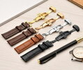 Prešitý kožený remienok na hodinky Miranda PD235 black/gold