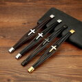 Kožený náramok Rose Gold Cross S150 čierny