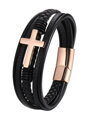 Kožený náramok Rose Gold Cross S150 čierny
