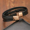 Kožený náramok Rose Gold Cross S150 čierny