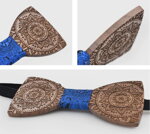 Drevený motýlik Miranda s vreckovkou a manžetovými gombíkmi M167-005