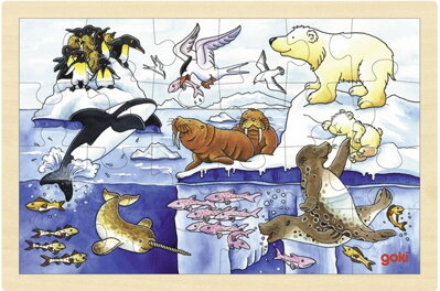Goki Drevené Puzzle Arktické zvieratá 24ks