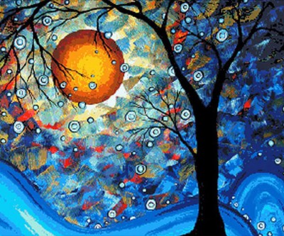 Maľovanie podľa čísiel Strom vo svite mesiaca