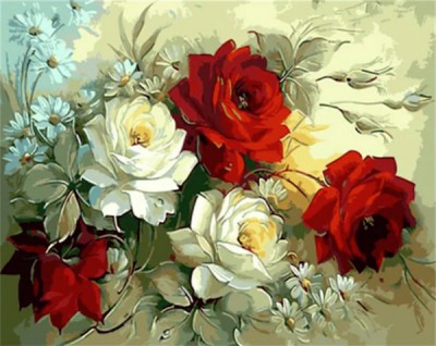 Maľovanie podľa čísiel Ruže s margarétkami
