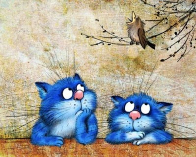 Maľovanie podľa čísiel Dve mačičky s vtáčikom