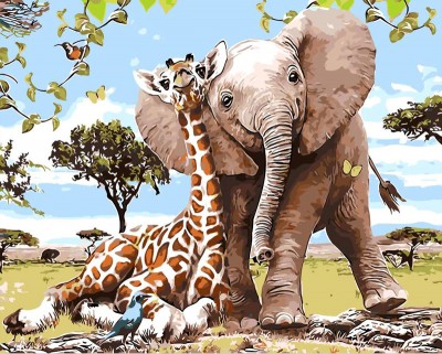 Maľovanie podľa čísiel Sloníča so žirafou