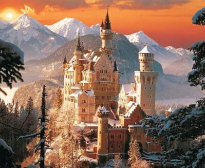 Diamantové maľovanie -  Neuschwanstein v zime 30x40cm