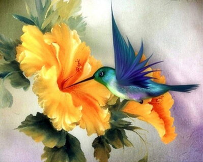 Diamantový obrázok Kolibrík s kvetmi