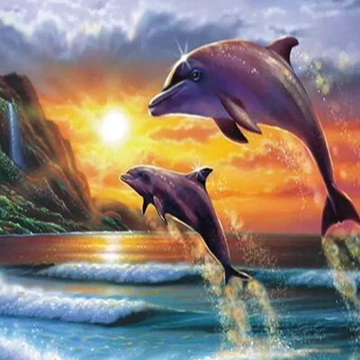Diamantový obrázok Delfínci