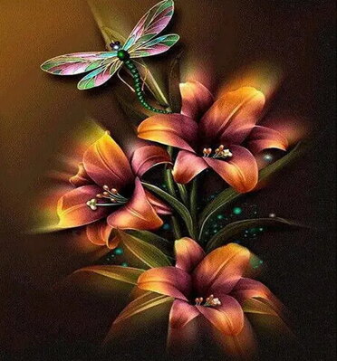 Diamantový obrázok Vážka na kvetoch