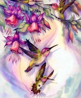 Diamantový obrázok Kvety s kolibríkmi