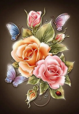 Diamantový obrázok Ruže s motýlikmi