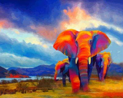 Maľovanie podľa čísiel Sloní stádo