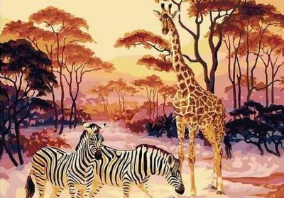 Maľovanie podľa čísiel Žirafa a zebry