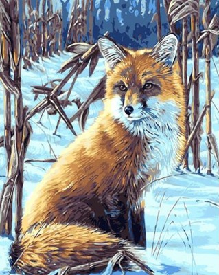 Maľovanie podľa čísiel Líška v zimnom lese