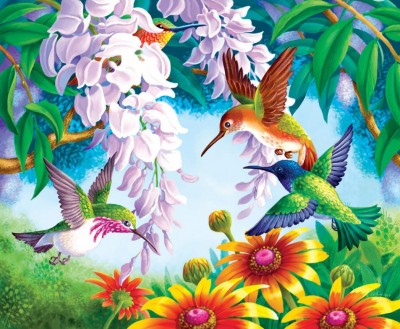 Maľovanie podľa čísiel Kolibríky s kvetmi