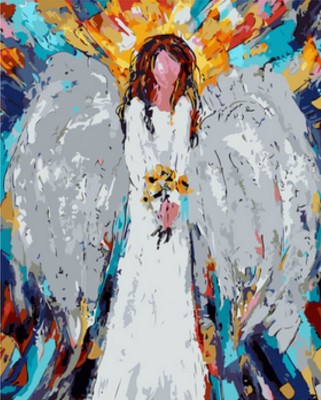 Maľovanie podľa čísiel Anjel s kyticou
