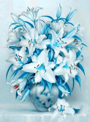 Maľovanie podľa čísiel Modro-biele kvety