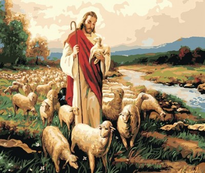 Maľovanie podľa čísiel Ježiš s ovečkami 4050397