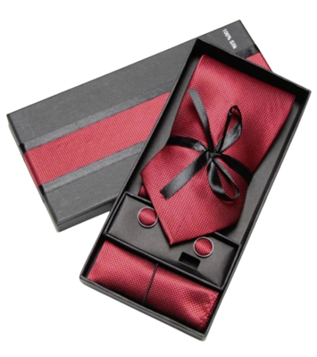 Darčeková sada kravata, vreckovka a manžetové gombíky Red