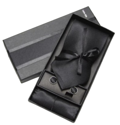 Darčeková sada kravata, vreckovka a manžetové gombíky HX101 Black