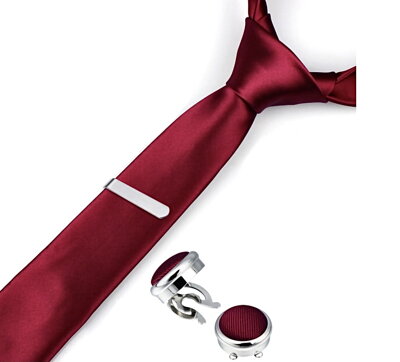 Sada kravata, spona a ozdoba na gombíky MS615 vínová