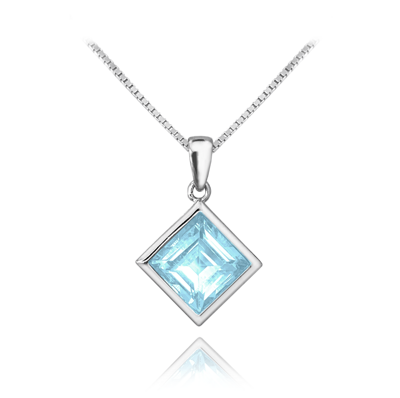Minet Elegantný strieborný náhrdelník svetlo modrý prírodný topaz JMAS6001AN45