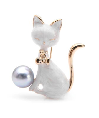 Brošňa Mačička s perlou biela