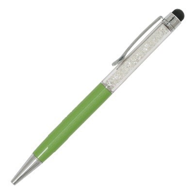 Guľôčkové pero Ballpoint s čírymi kryštálmi zelené