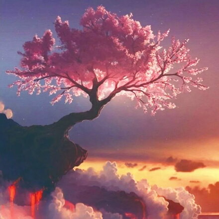 Diamantový obrázok Sakura na skale