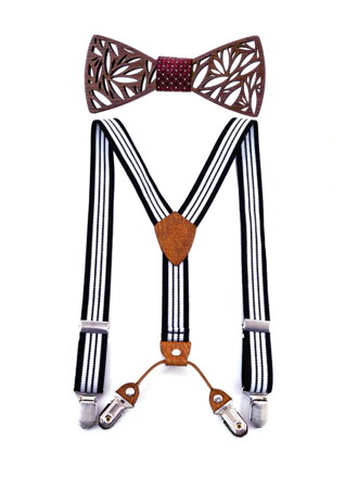 Detský set motýlik a traky Wooden Red
