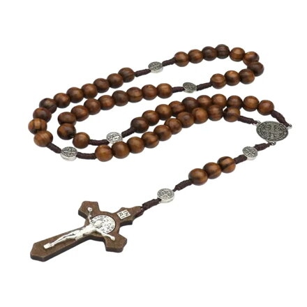 Ruženec s drevenymi perlami NC083 tmavo hnedý