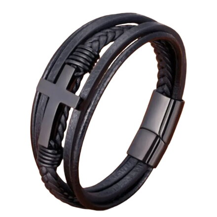 Kožený náramok Black Cross S150 čierny