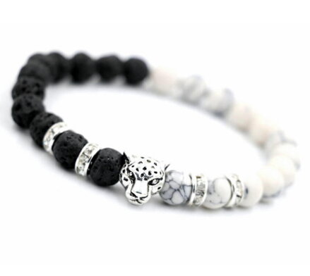 Náramok Leopard s magnezitem a lávovými kameny