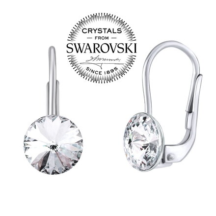SILVEGO strieborné náušnice so Swarovski ® Crystals 8 mm rivoli číre - VSW041E-clear
