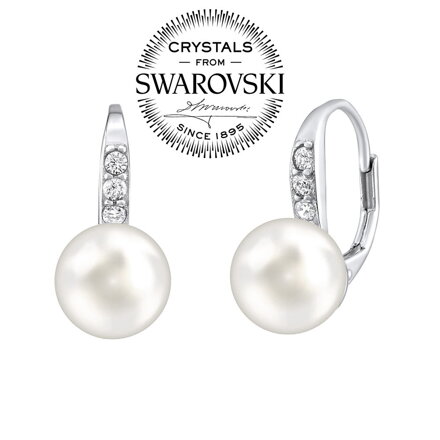SILVEGO strieborné náušnice s bielou perlou Swarovski ® Crystals - LPER0639