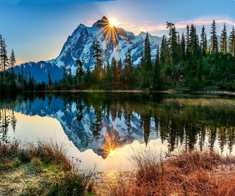 Maľovanie podľa čísiel Východ slnka nad horou