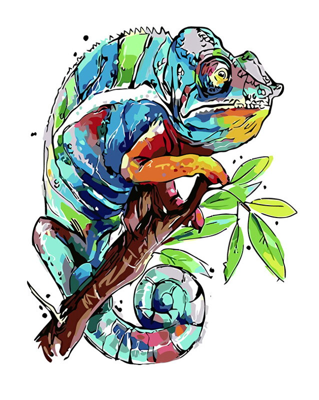 Maľovanie podľa čísiel Chameleón Maľovanie podľa čísiel Chameleón